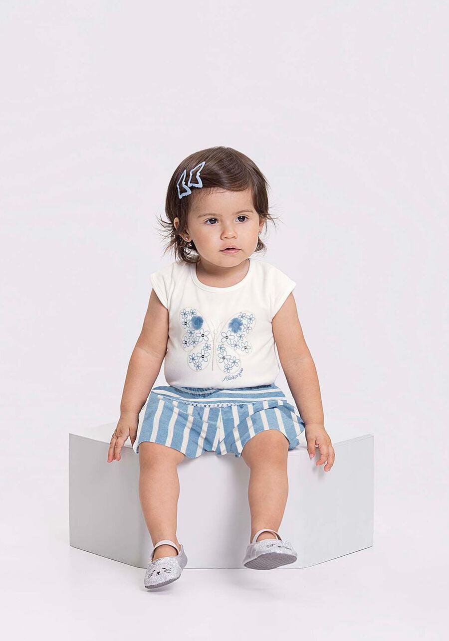 CONJUNTO INFANTIL ALAKAZOO BLUSA BORDADA E SHORTS LISTRADO - 46146