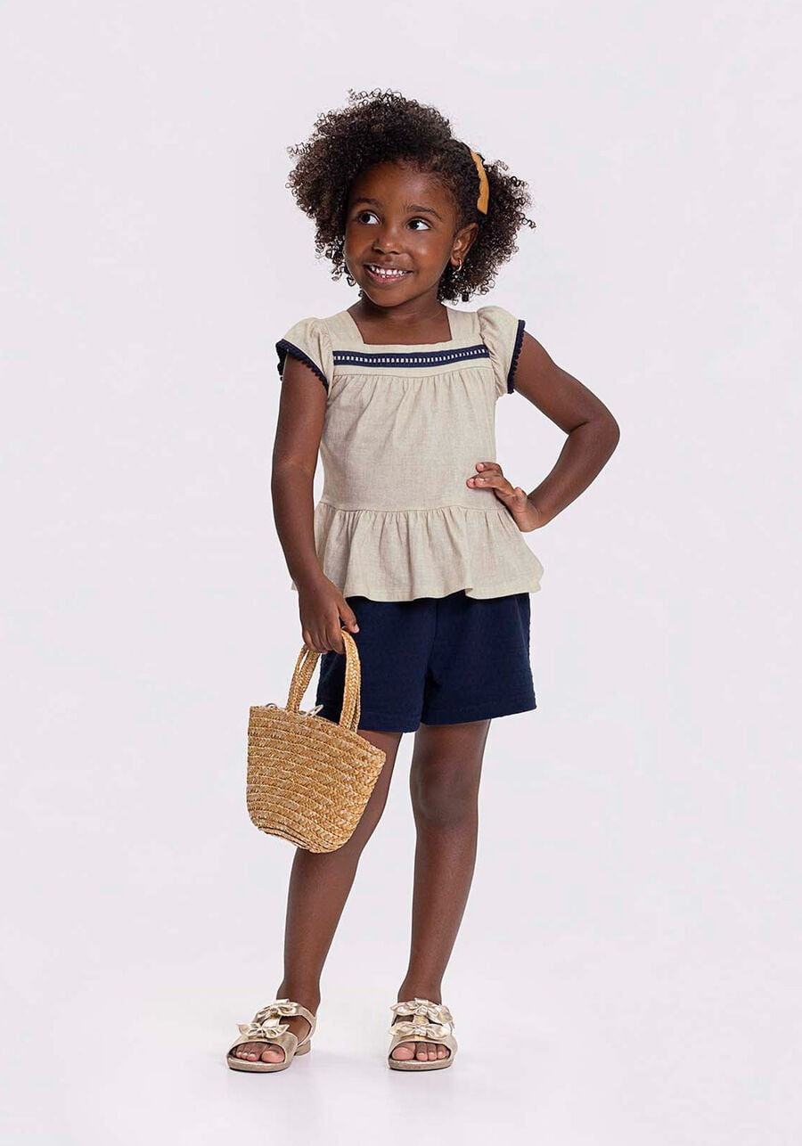 CONJUNTO INFANTIL ALAKAZOO BLUSA COM POMPONS E SHORT COM TEXTURA - 46859