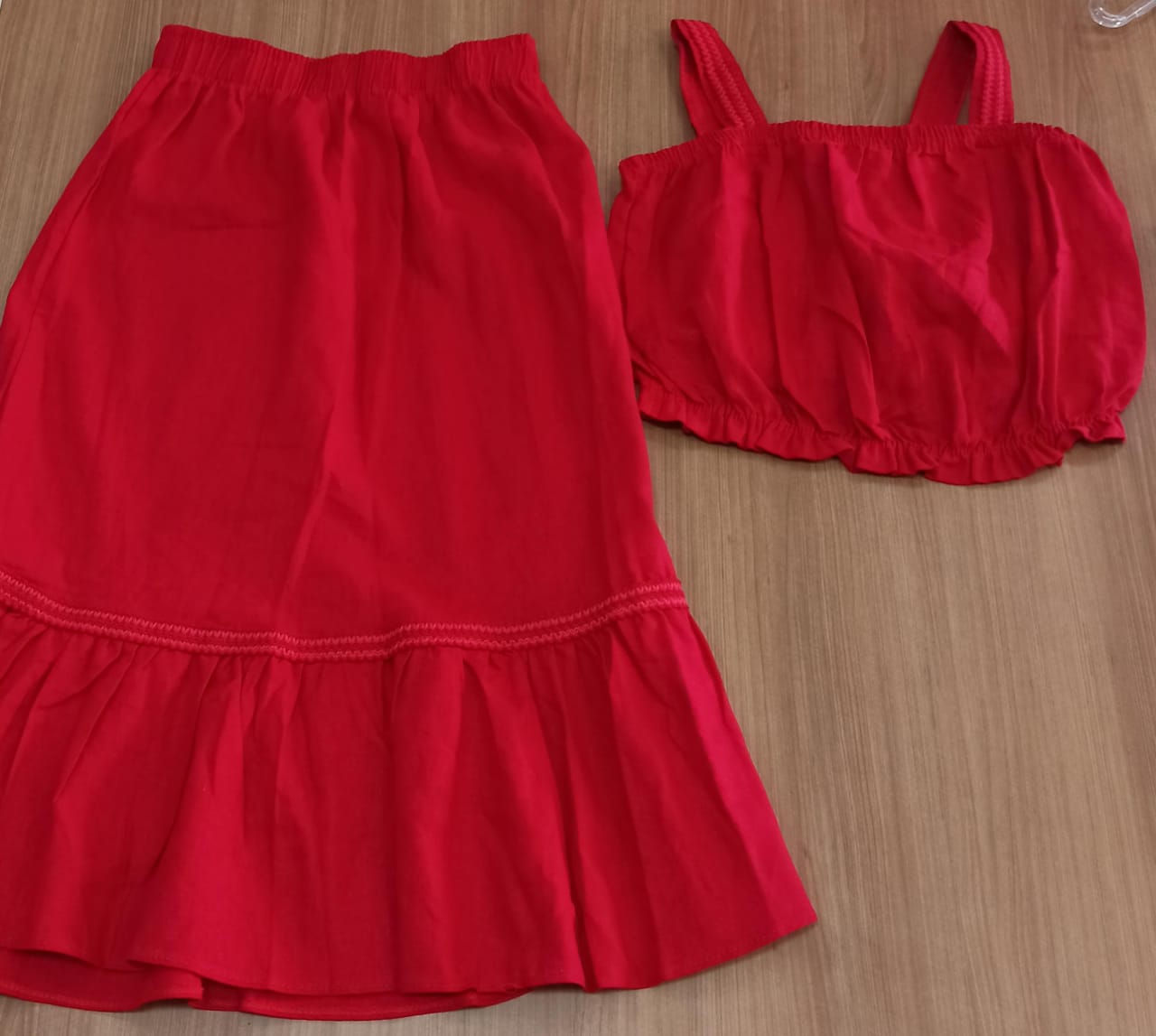 CONJUNTO INFANTIL ALAKAZOO BLUSA CROPPED E SAIA MIDI EM LINHO - 46718