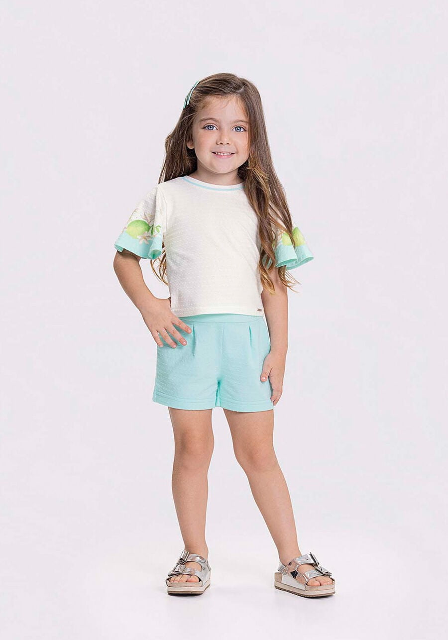 CONJUNTO INFANTIL ALAKAZOO BLUSA EM MANGA FLARE COM ESTAMPA E SHORTS - 46050