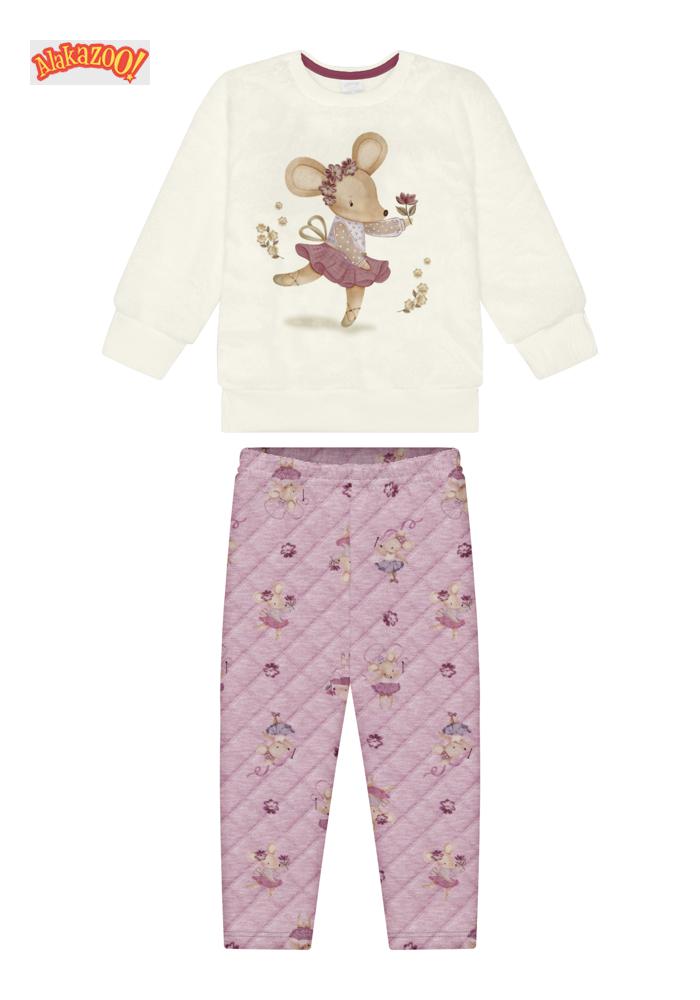 CONJUNTO INFANTIL ALAKAZOO BLUSÃO EM PELUCIADO  E CALÇA COM ESTAMPA BAILARINA - 65271