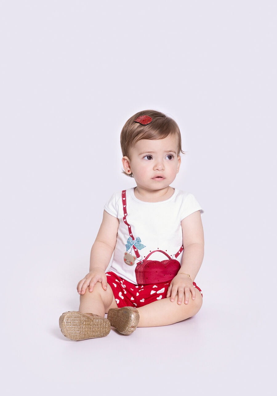 CONJUNTO INFANTIL ALAKAZOO ESTAMPADA COM CORAÇÕES E STRASS - 39452