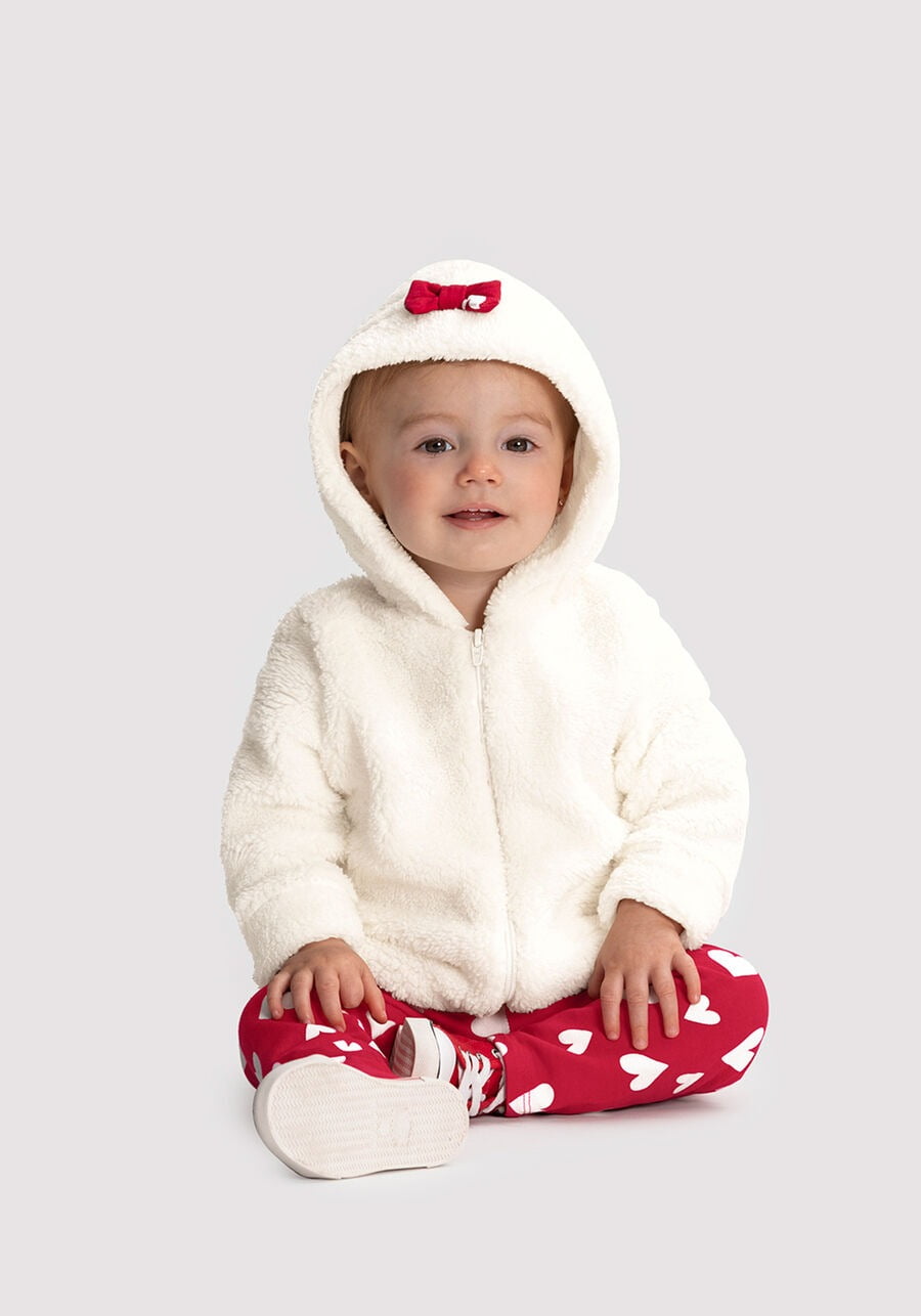 CONJUNTO INFANTIL ALAKAZOO JAQUETA EM PELO COM CAPUZ E CALÇA EM MOLECOTTON FELPADO - 66098