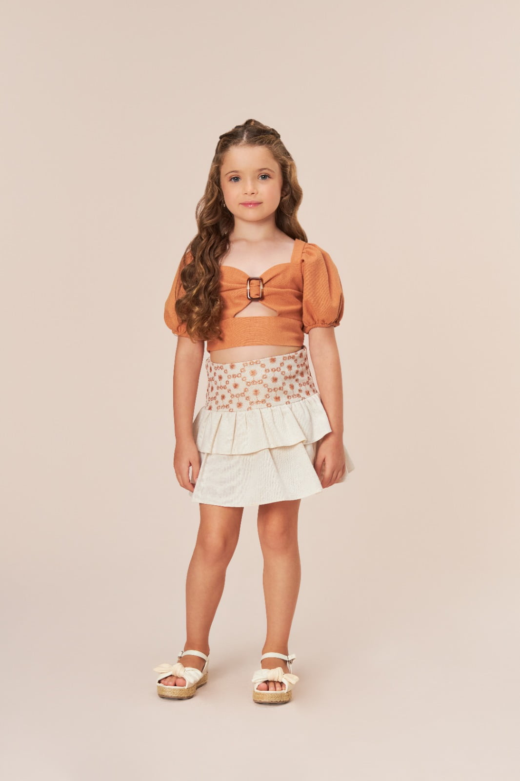 CONJUNTO INFANTIL BAMBOLLINA BLUSA CROPPED E SAIA BAGE - 1020190