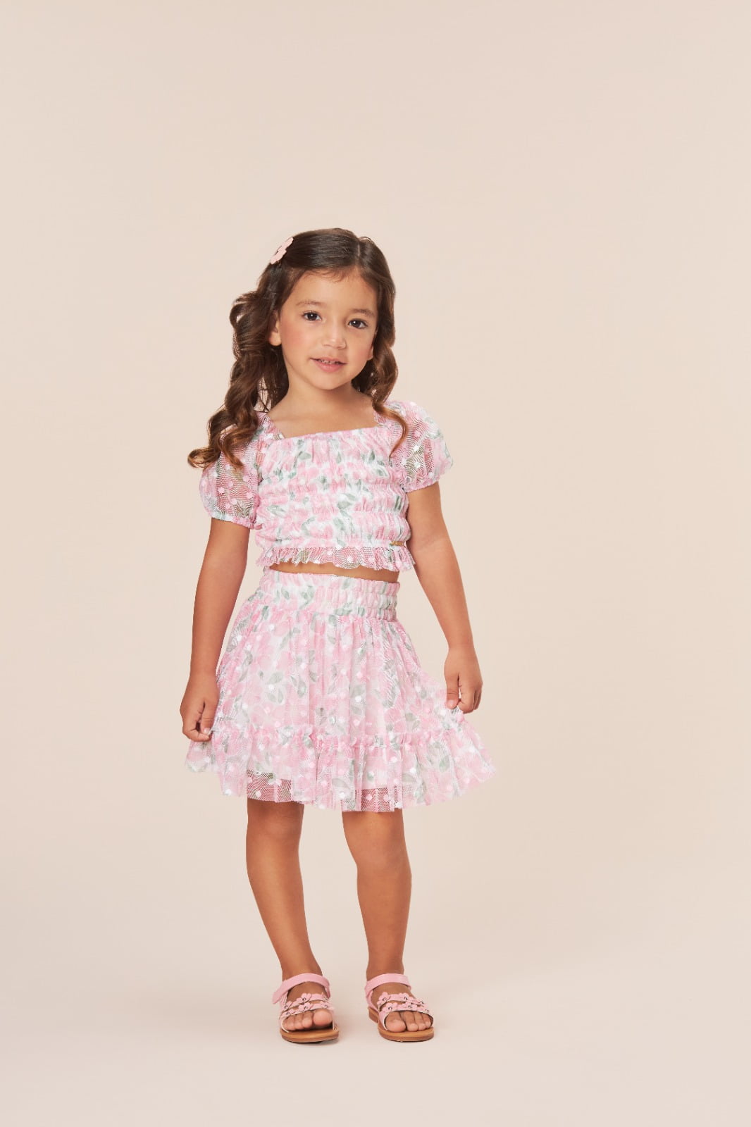 CONJUNTO INFANTIL BAMBOLLINA BLUSA E SAIA EM TULE ESTAMPADO FLORAL - 1043290