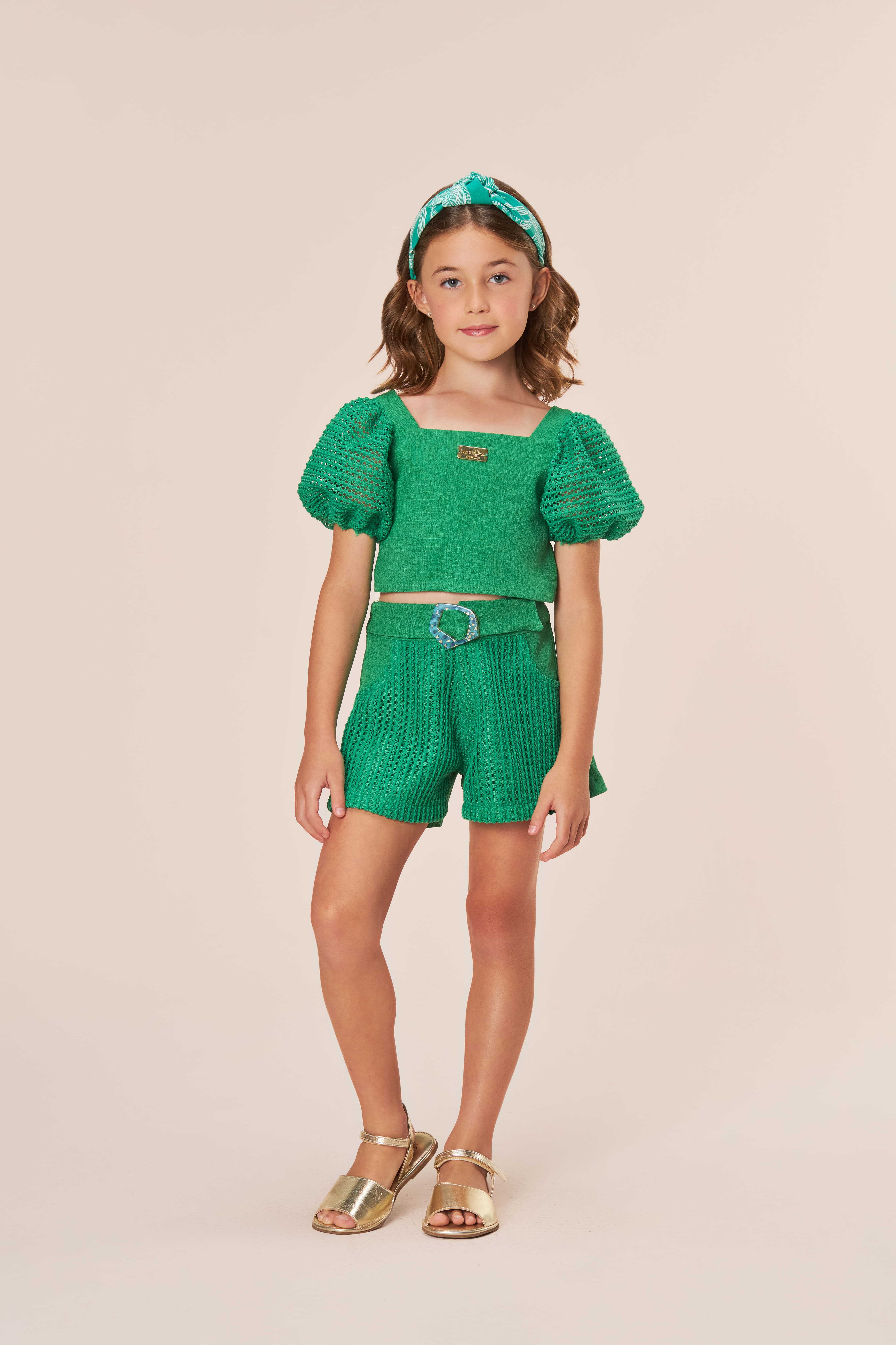 CONJUNTO INFANTIL BAMBOLLINA BLUSA E SHORT VERDE - 1166190