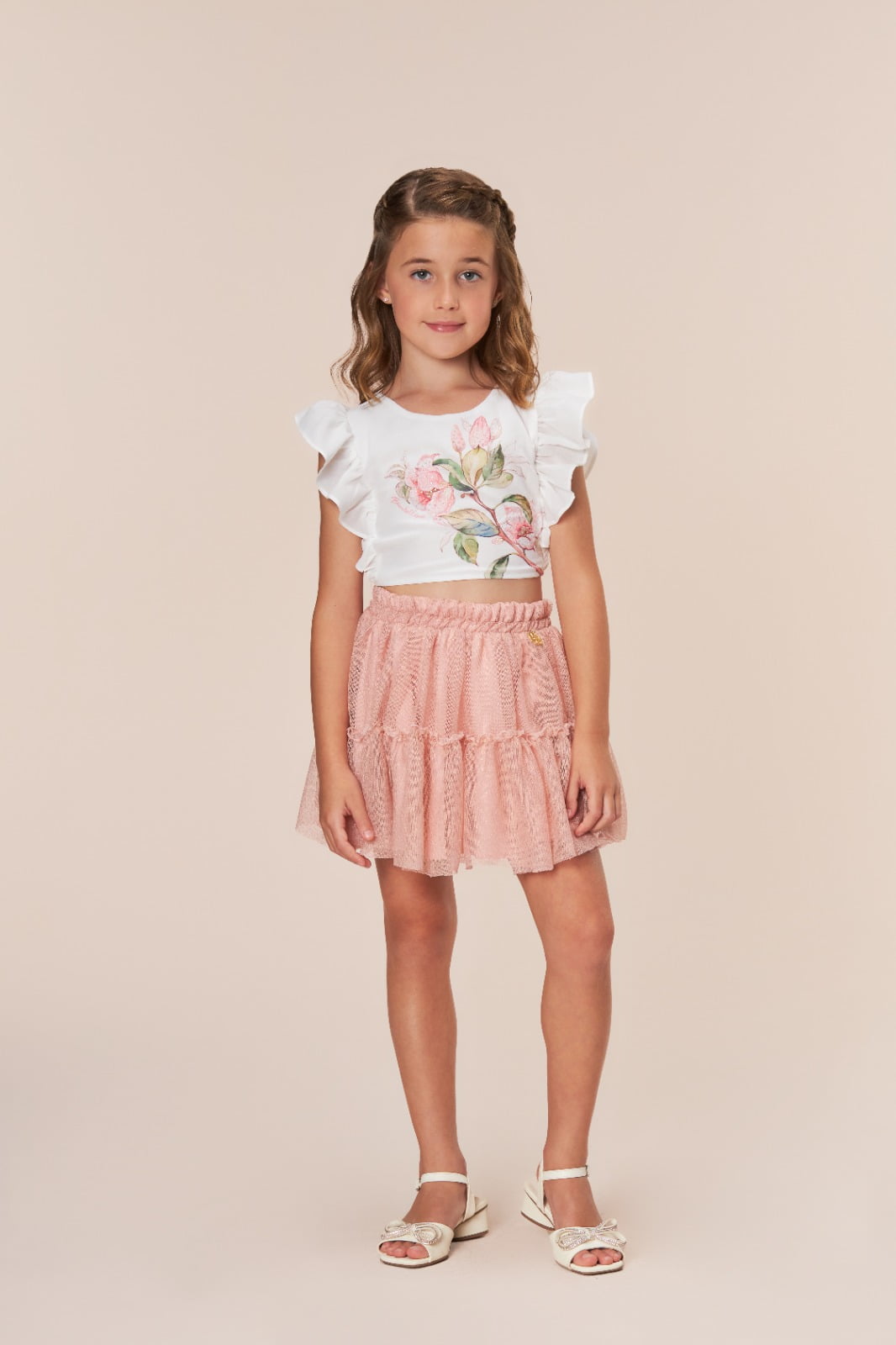 CONJUNTO INFANTIL BAMBOLLINA BLUSA ESTAMPADA E SAIA EM TULE LUREX - 1072190