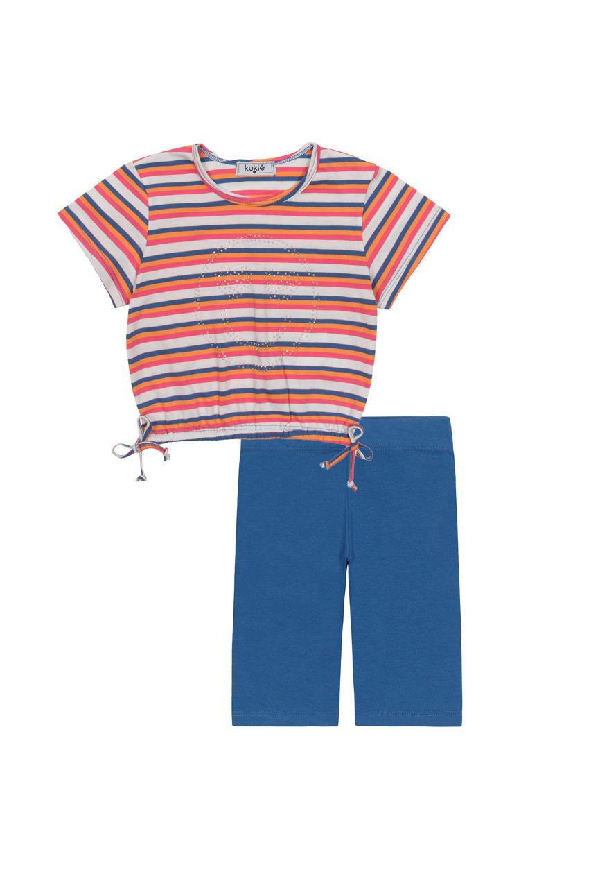 CONJUNTO INFANTIL BLUSA BOXY EM MEIA MALHA E SHORTS EM RIBANA - 87594