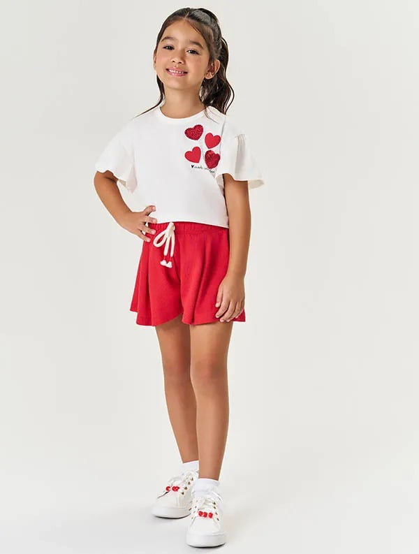 CONJUNTO INFANTIL CINTI BLUSA COM CORAÇÕES PAETÊ E SHORT - 12247