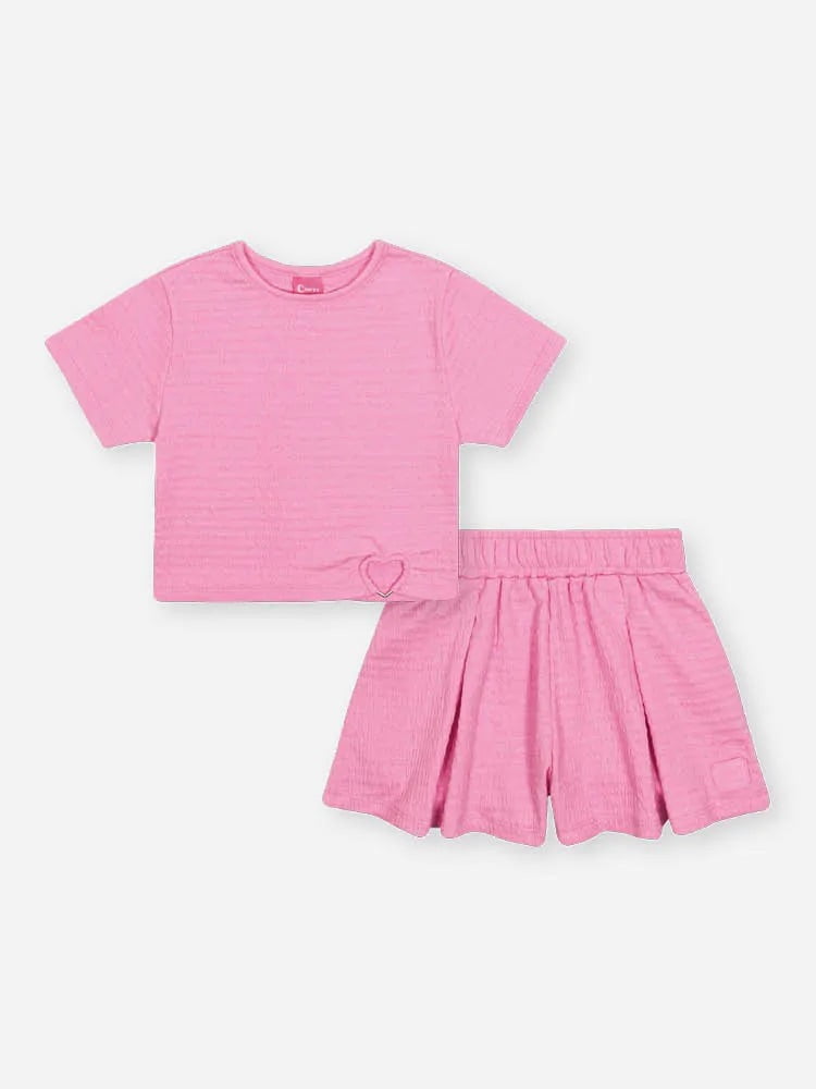 CONJUNTO INFANTIL CINTI BLUSA CROPPED E SHORTS EM LASTEX - 012262550