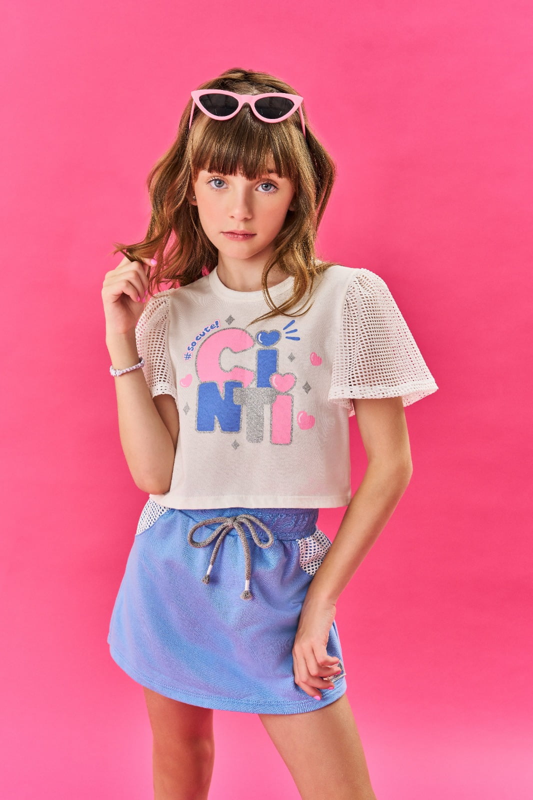 CONJUNTO INFANTIL CINTI BLUSA CROPPED ESTAMPADA E SHORT SAIA - 12118