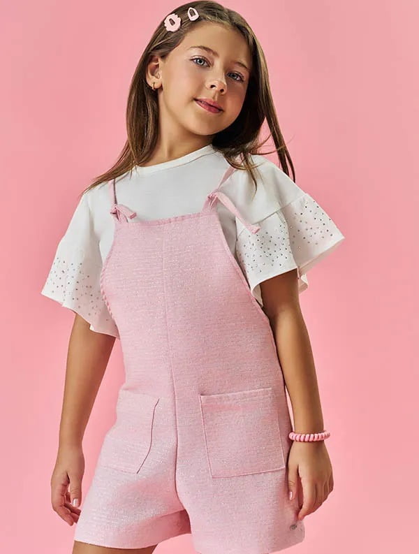 CONJUNTO INFANTIL CINTI BLUSA E JARDINEIRA EM SARJA - 12227