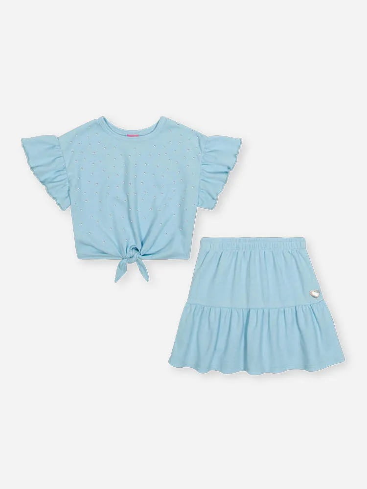 CONJUNTO INFANTIL CINTI BLUSA E SAIA SHORT EM MOLETINHO WAFFLE - 012262700