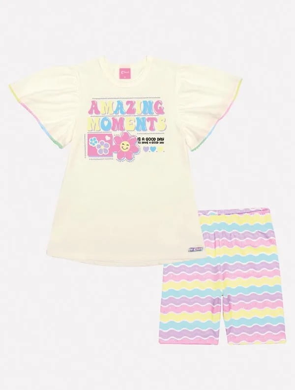 CONJUNTO INFANTIL CINTI BLUSA E SHORT CICLISTA ESTAMPA ARCO - ÍRIS - 12253