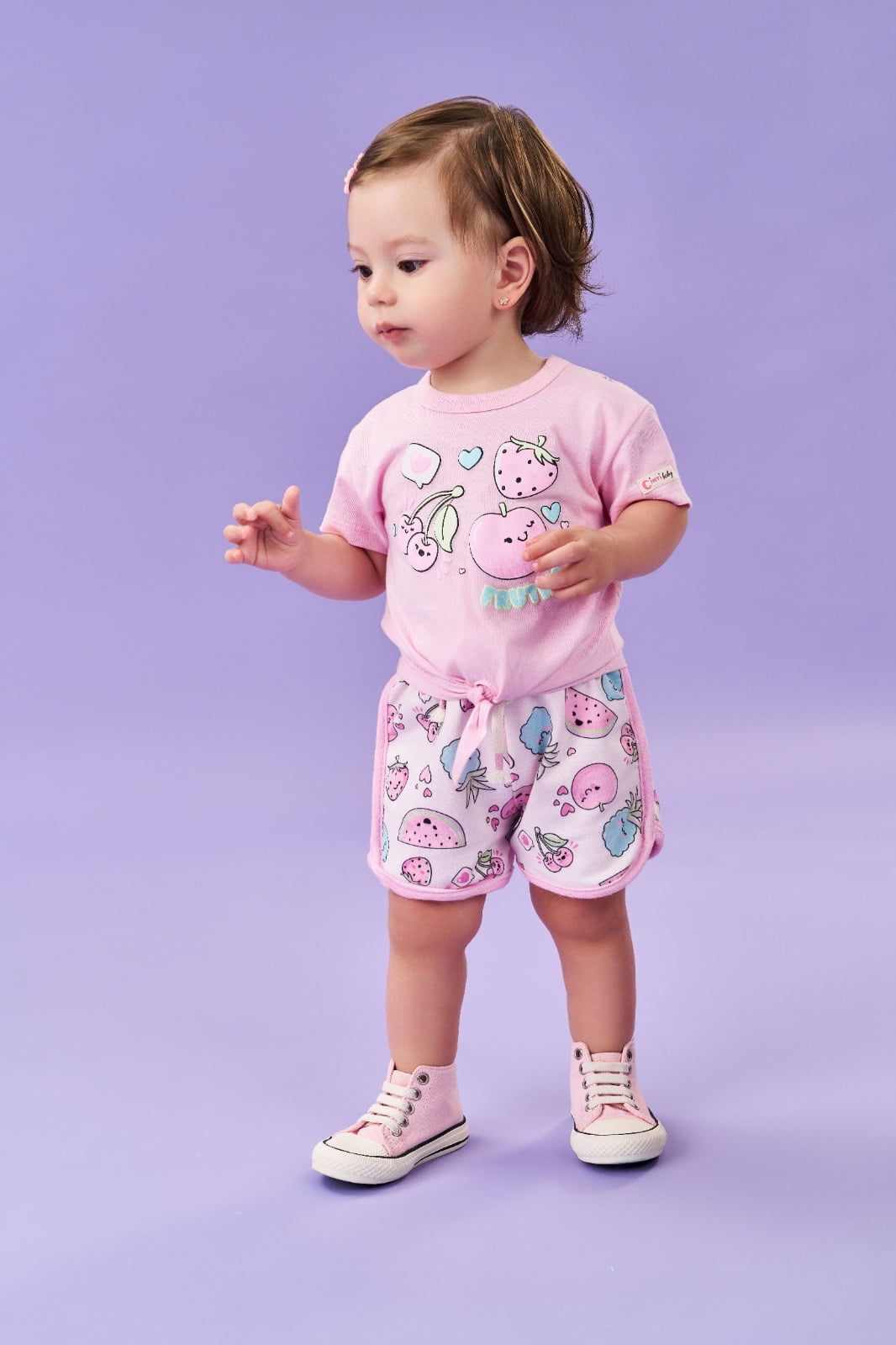 CONJUNTO INFANTIL CINTI BLUSA E SHORT COM ESTAMPA DE FRUTINHAS - 10249