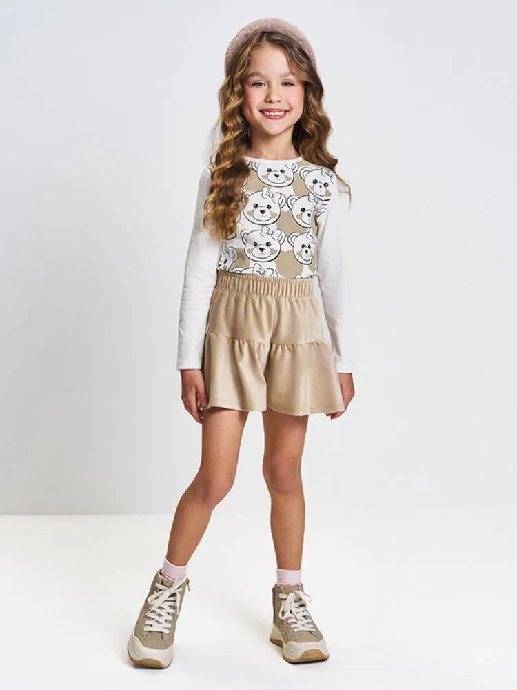 CONJUNTO INFANTIL CINTI BLUSA EM COTTON E SHORT EM VELUDO COTELÊ DE MALHA - 012262050