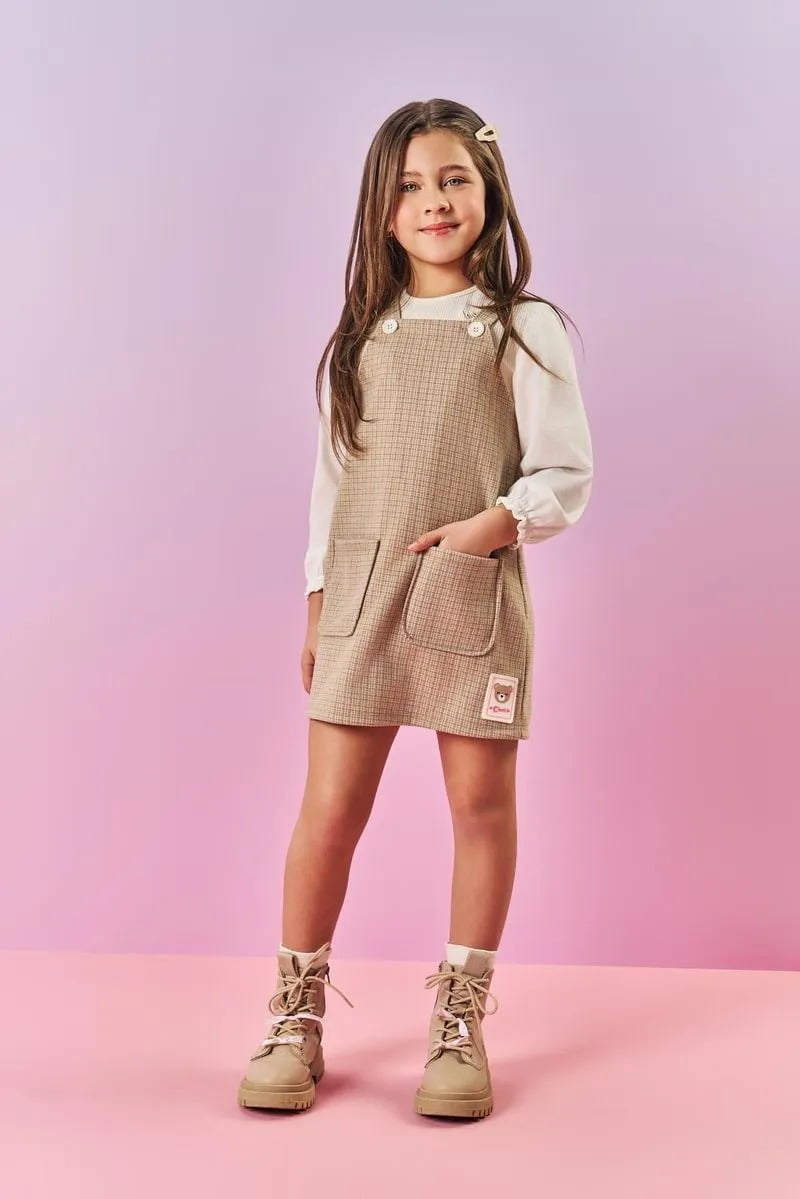 CONJUNTO INFANTIL CINTI BLUSA MANGA LONGA E SALOPETE XADREZ - 12350
