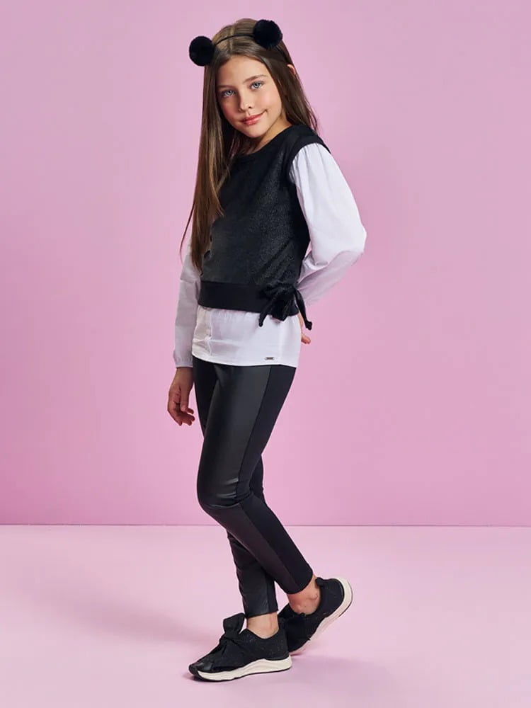 CONJUNTO INFANTIL CINTI BLUSÃO EM TRICOLINE E VELUDO EM FOIL E LEGGING EM P.U - 012261710