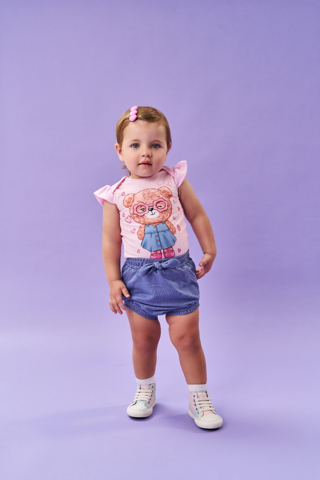 CONJUNTO INFANTIL CINTI BABY BODY COM ESTAMPA URSO E SHORT JEANS - 10259