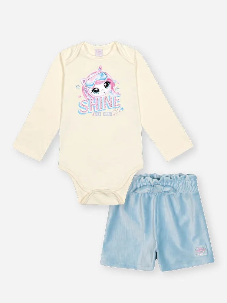 CONJUNTO INFANTIL CINTI BODY EM COTTON ESTAMPADO E SHORTS EM VELUDO COTELÊ DE MALHA - 10548