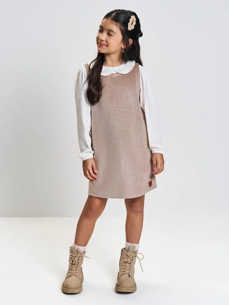 CONJUNTO INFANTIL CINTI SALOPETE EM VELUDO FÓIL E BLUSA EM MEIA MALHA - 12870