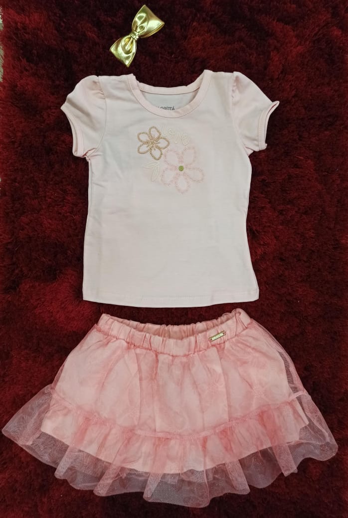 CONJUNTO INFANTIL COLORITTÁ BLUSA COM BORDADO E SAIA EM TULE - 71127