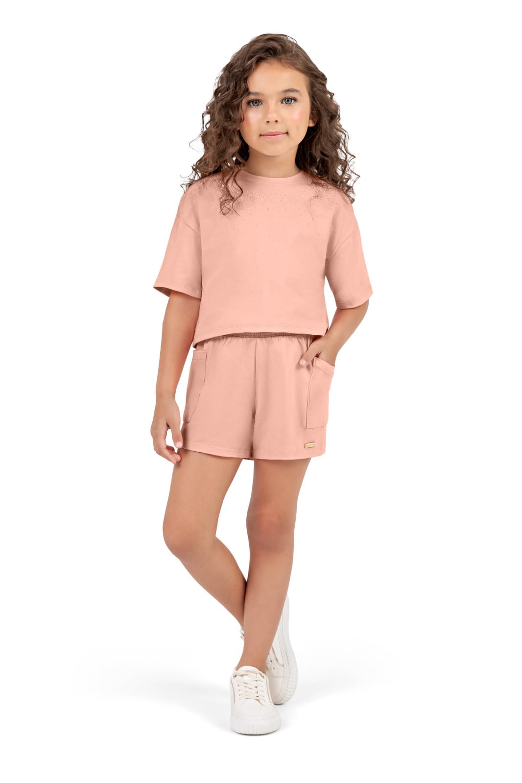 CONJUNTO INFANTIL COLORITTÁ BLUSA CROPPED COM STRASS E SHORT - 75213