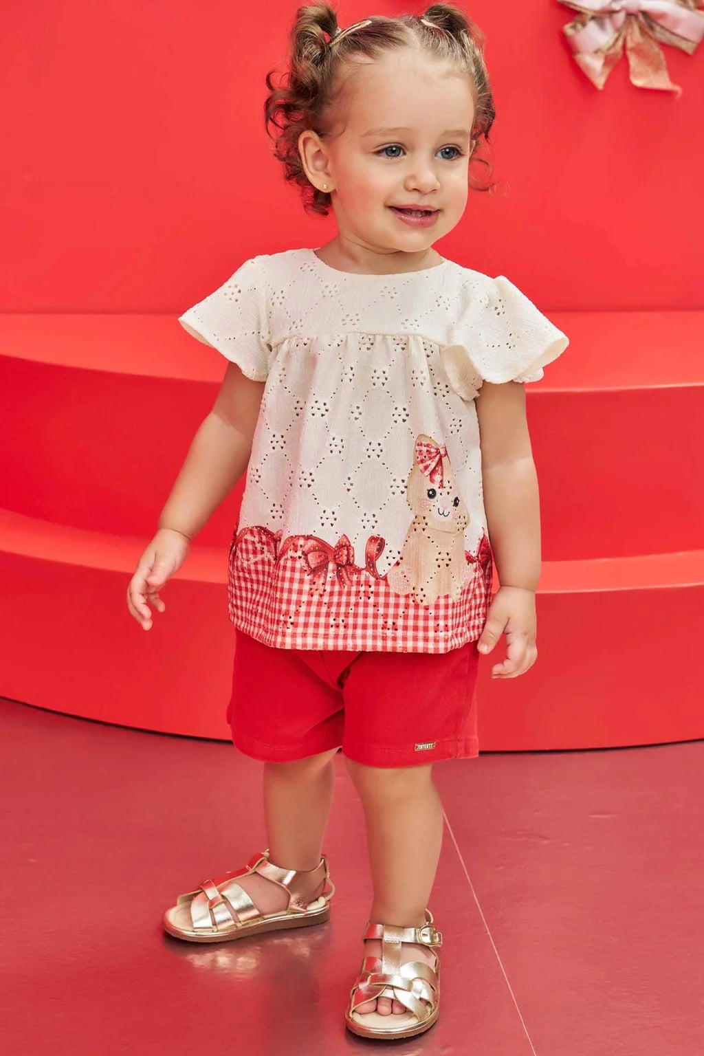 CONJUNTO INFANTIL INFANTI BATA EM MALHA LAISE COM SHORTS EM SARJA ONIX COM ELASTANO - 78216