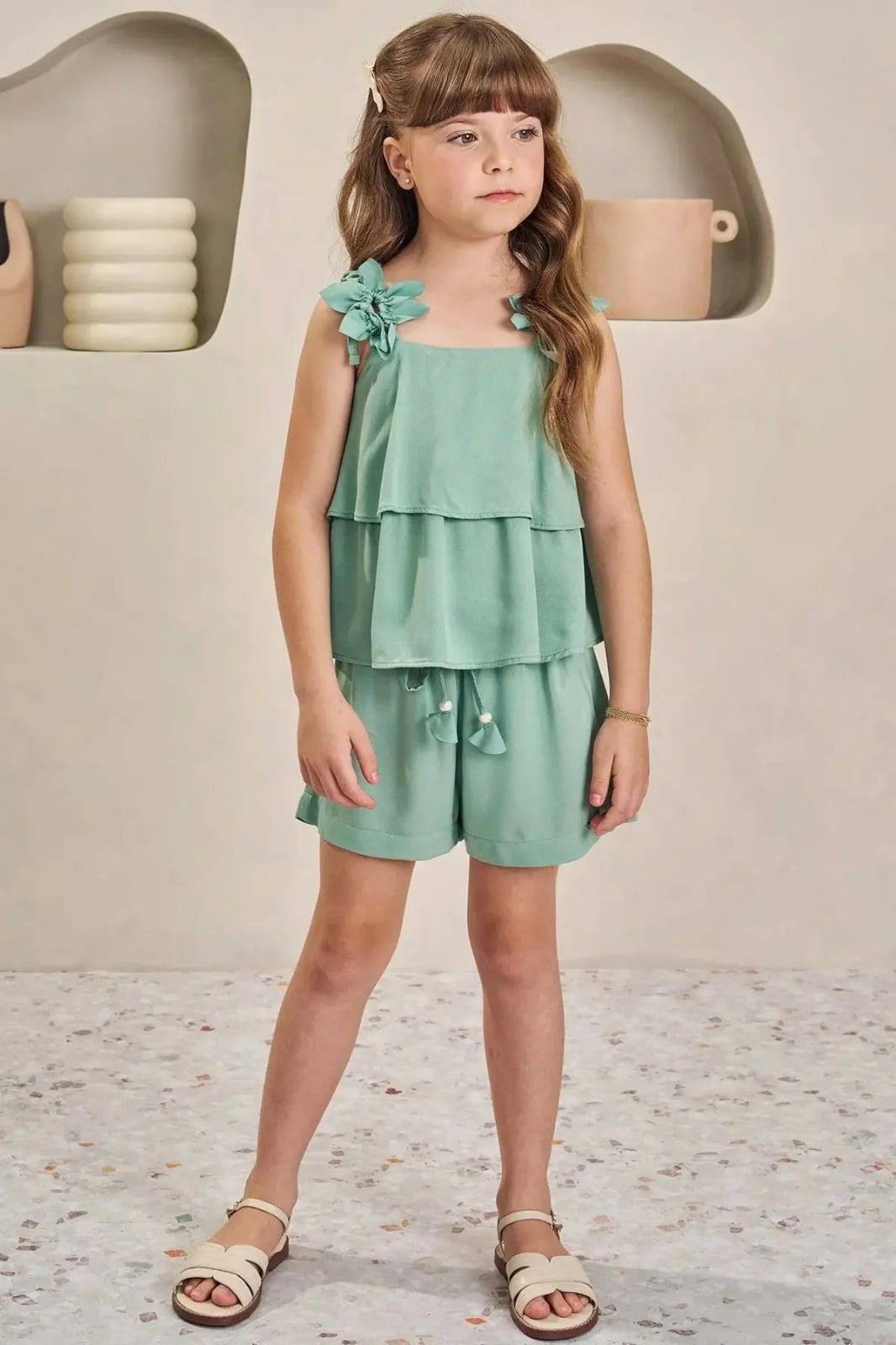 CONJUNTO INFANTIL INFANTI BLUSA BOXY E SHORT EM VISCOSE - 84869