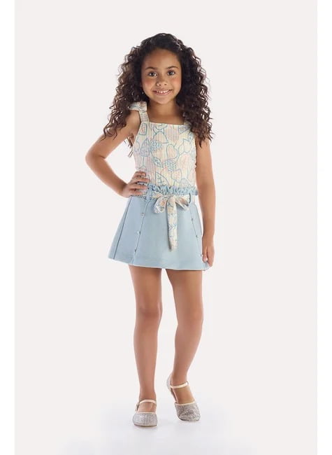 CONJUNTO INFANTIL KIKI BLUSA ESTAMPADA COM BRILHO E SHORT-SAIA CLOCHART - 3450076