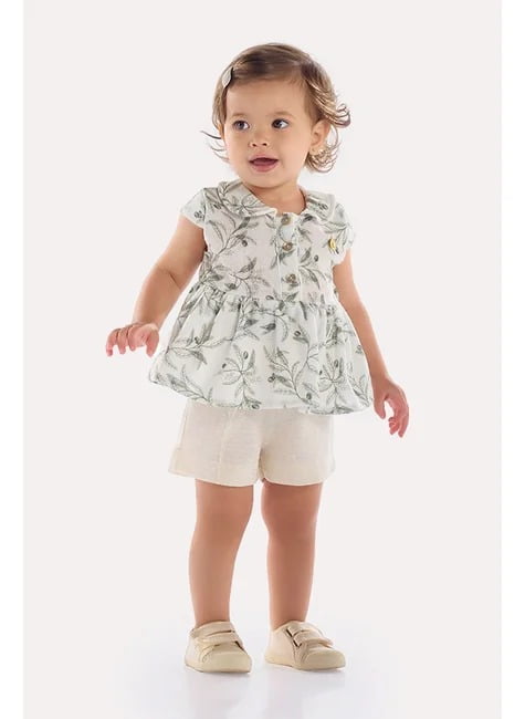 CONJUNTO INFANTIL KIKI BODY EM TRICOT COM SHORT EM MALHA TEXTURIZADA - 1500026
