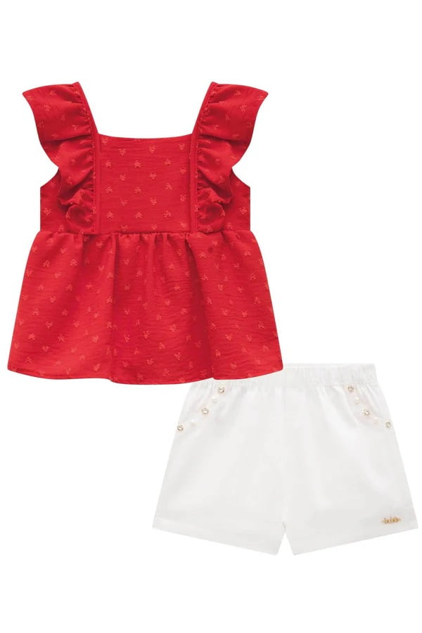 CONJUNTO INFANTIL KUKIÊ BATA EM AIR FLOW TEXTURA E SHORTS EM SARJA COM ELASTANO - 74790