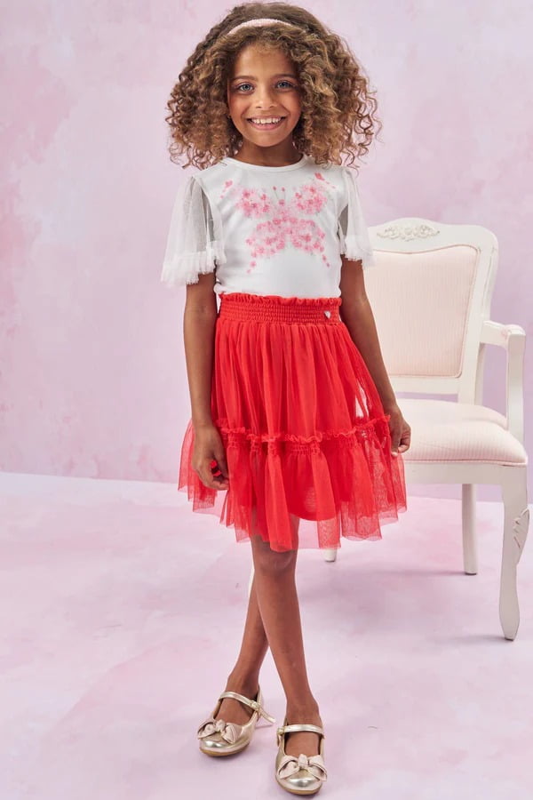 CONJUNTO INFANTIL KUKIÊ BLUSA BOXY E SAI EM TULE COM SHORTS EMBUTIDO - 78323