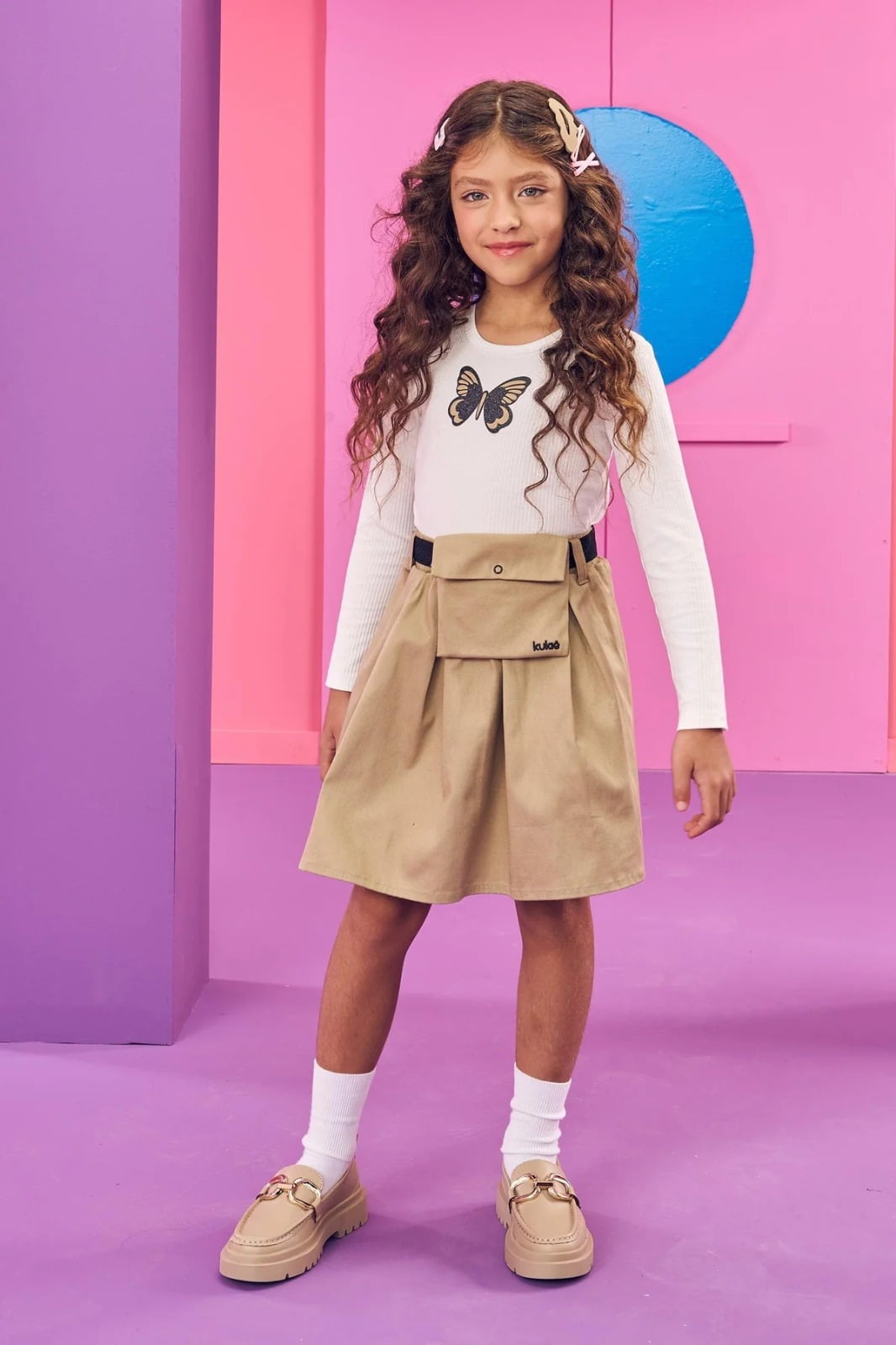 CONJUNTO INFANTIL KUKIÊ BLUSA BOXY EM CANELADO E SAIA EM SARJA COM ELASTANO - 72461