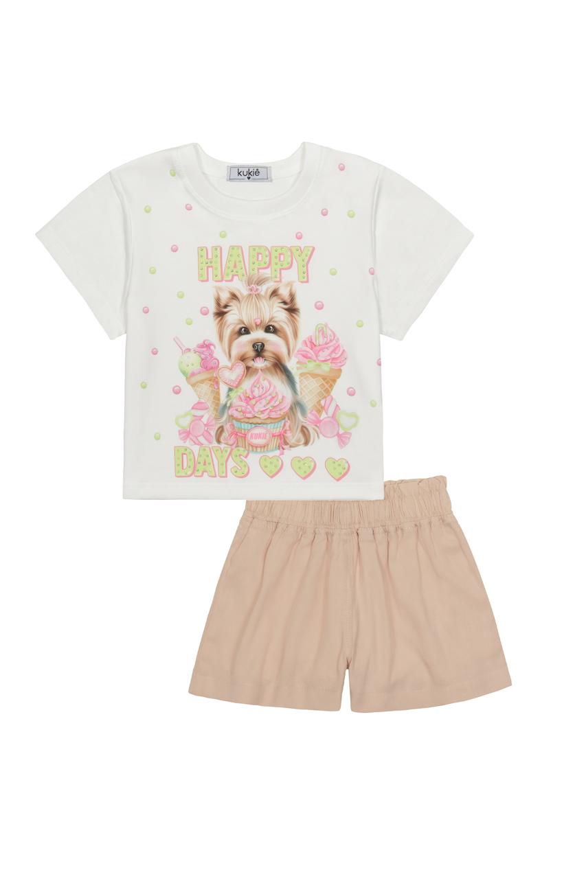 CONJUNTO INFANTIL KUKIÊ BLUSA BOXY EM MEIA MALHA E SHORTS EM BLEND DE LYOCELL - 87338