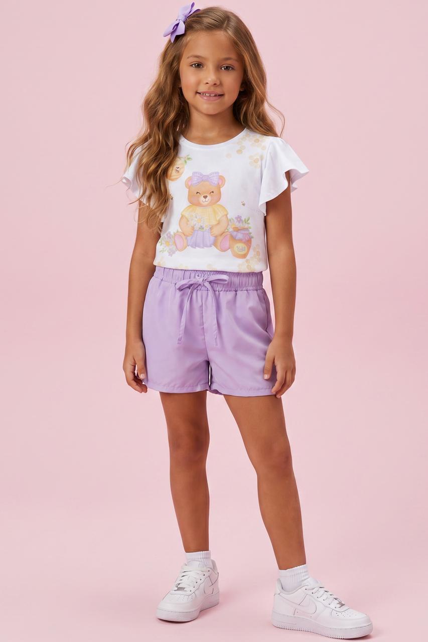 CONJUNTO INFANTIL KUKIÊ BLUSA BOXY ESTAMPADA EM MEIA MALHA E SHORTS EM NYLON - 14083