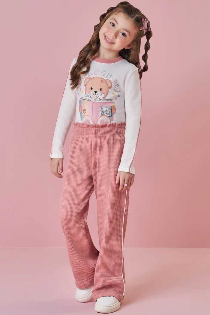 CONJUNTO INFANTIL KUKIÊ BLUSA EM COTTON E CALÇA EM MALHA BIG WAFFLE - 91718
