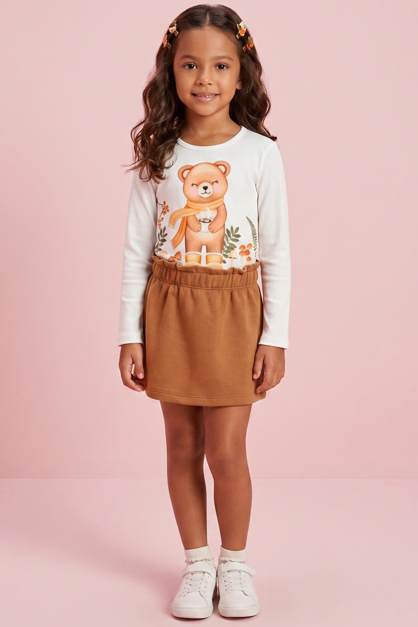 CONJUNTO INFANTIL KUKIÊ BLUSA EM COTTON E SHORT - SAIA EM MOLETOM - 94842