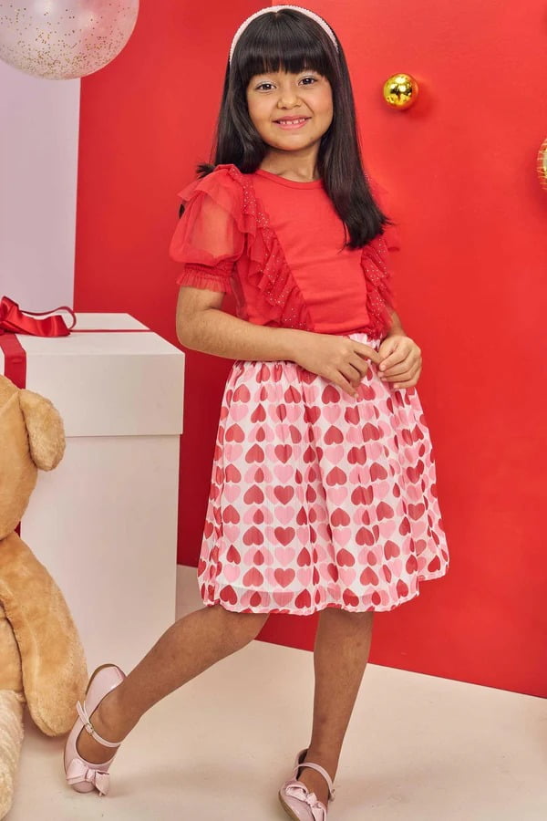 CONJUNTO INFANTIL KUKIÊ BLUSA EM MALHA E TULE E SAIA EM CHIFFON BRILHO COM SHORTS EMBUTIDO - 75070