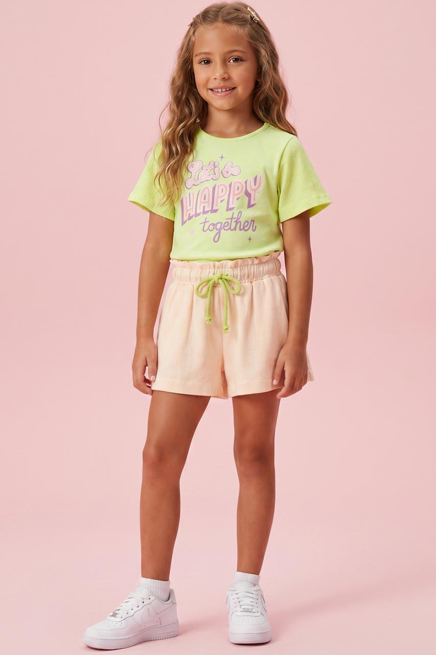 CONJUNTO INFANTIL KUKIÊ BLUSA EM MALHA WAVE E SHORTS EM VISCOSE TEXTURIZADA - 99876