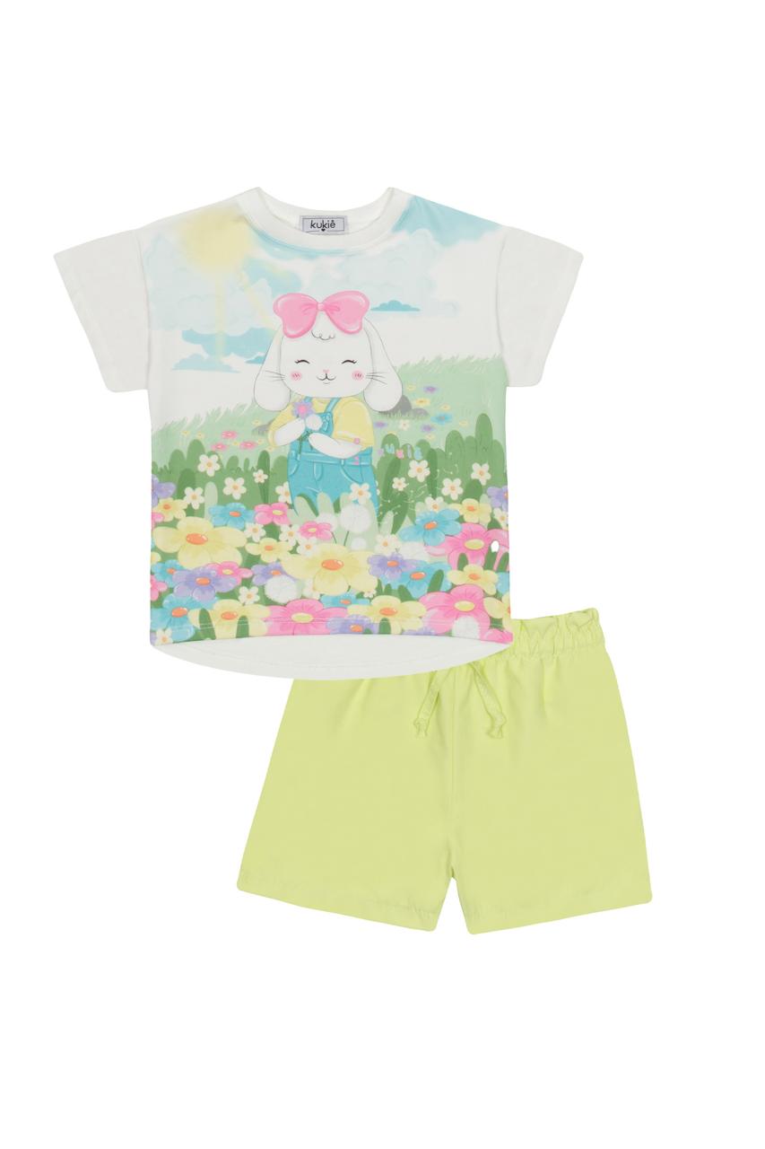 CONJUNTO INFANTIL KUKIÊ BLUSA EM MEIA MALHA E SHORT EM NYLON CUPRO - 86763