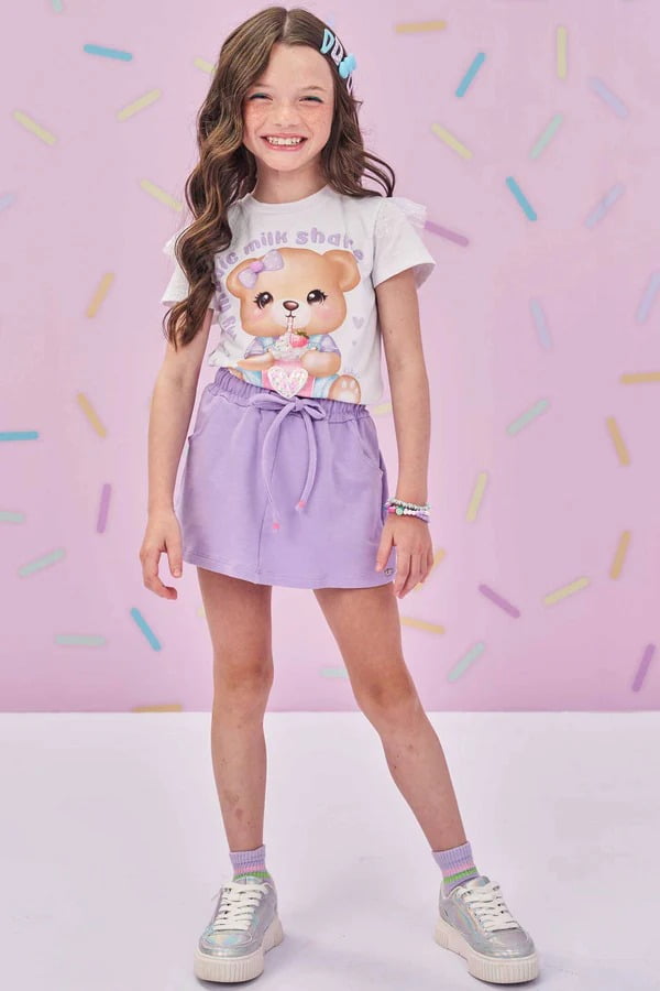 CONJUNTO INFANTIL KUKIÊ BLUSA EM MEIA MALHA E SHORT SAIA MOLEVISCO - 78494