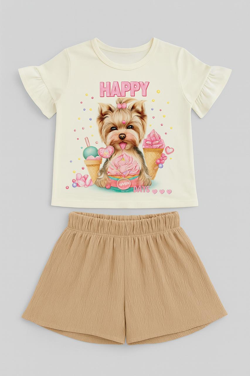 CONJUNTO INFANTIL KUKIÊ BLUSA EM MEIA MALHA E SHORTS EM MALHA TEXTURA - 88465