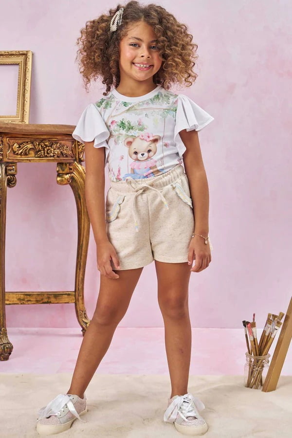 CONJUNTO INFANTIL KUKIÊ BLUSA EM MEIA MALHA E SHORTS EM MOLETOM LINHO SEM PELÚCIA - 77977