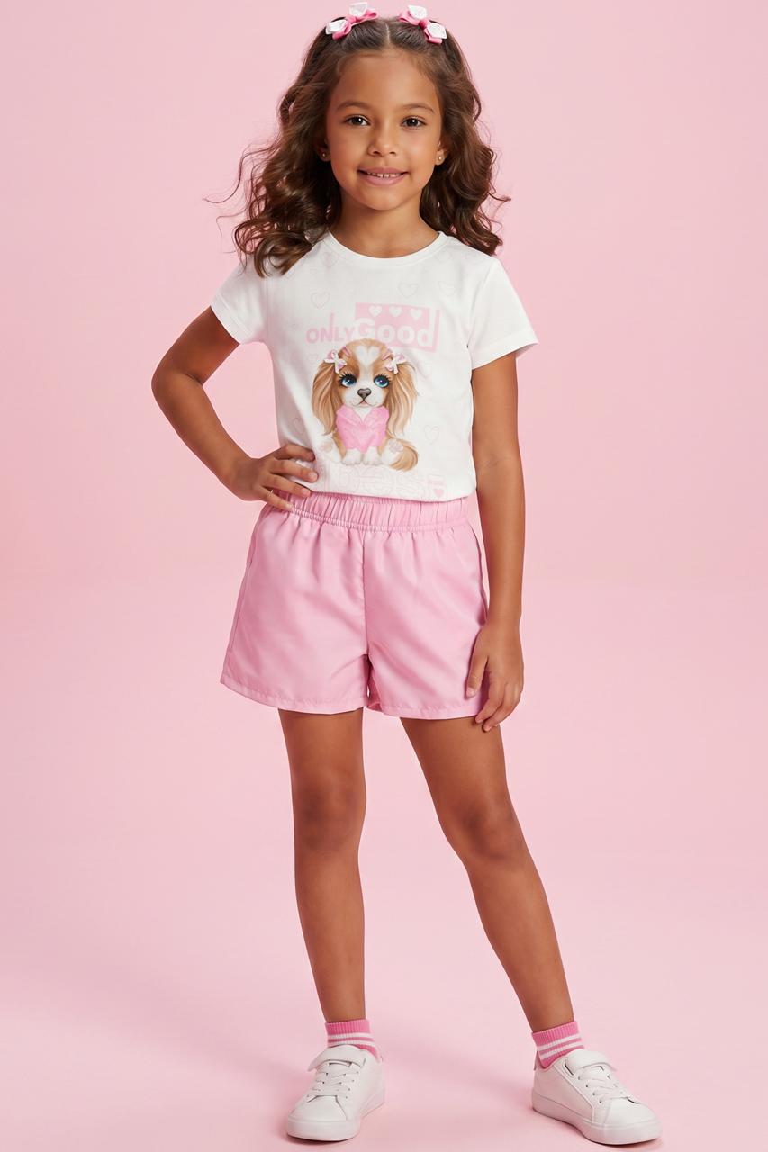 CONJUNTO INFANTIL KUKIÊ BLUSA EM MEIA MALHA E SHORTS EM NYLON - 95112