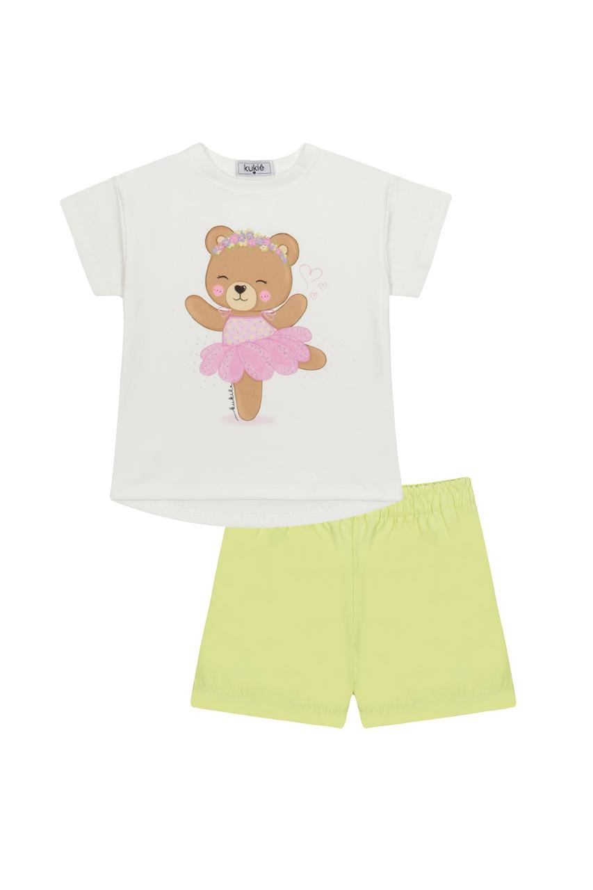 CONJUNTO INFANTIL KUKIÊ BLUSA EM MEIA MALHA E SHORTS EM NYLON CUPRO - 86764