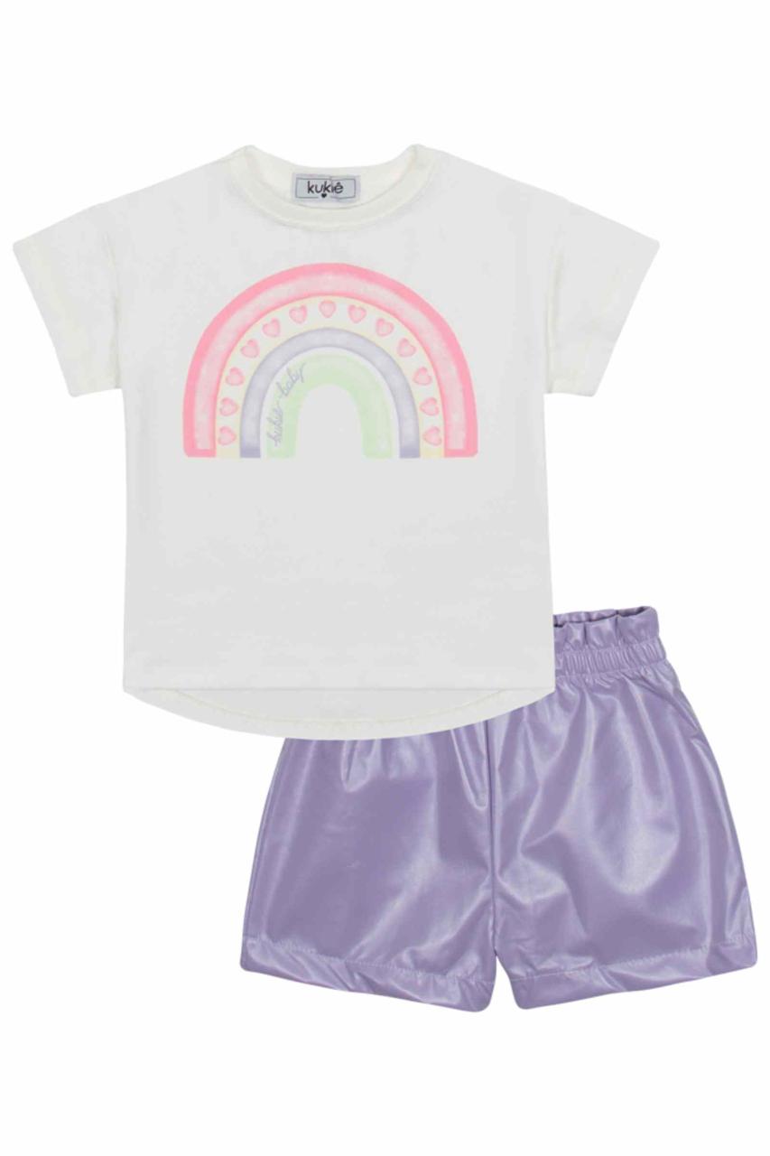 CONJUNTO INFANTIL KUKIÊ BLUSA EM MEIA MALHA E SHORTS EM NYLON CUPRO - 88000