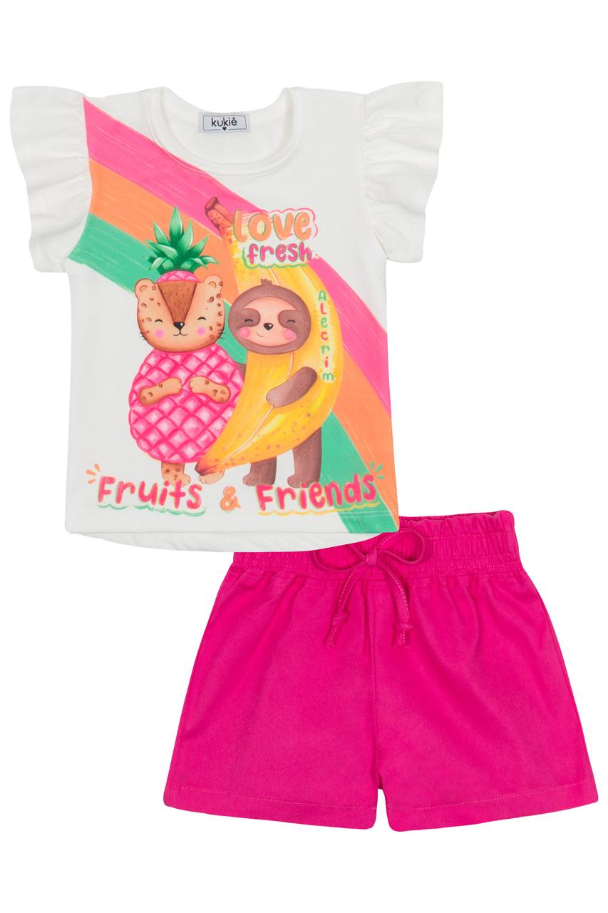 CONJUNTO INFANTIL KUKIÊ BLUSA EM MEIA MALHA E SHORTS EM SARJA - 87678