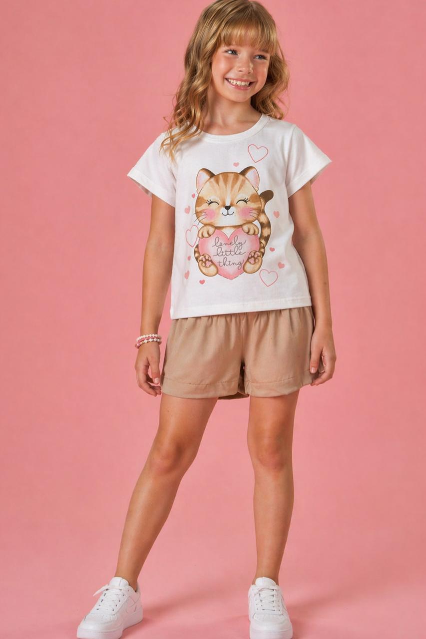 CONJUNTO INFANTIL KUKIÊ BLUSA EM MEIA MALHA E SHORTS EM SARJA VISCOSE - 96627