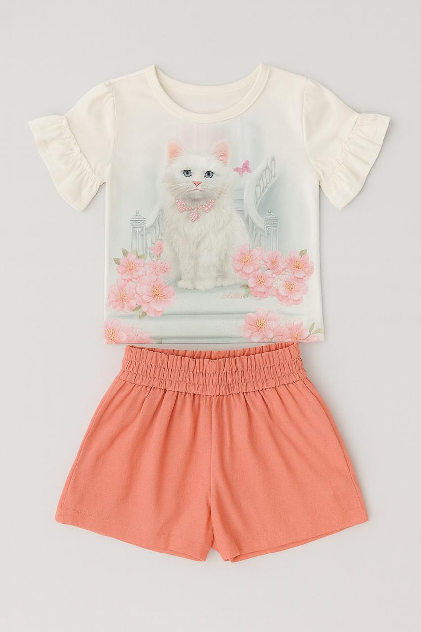 CONJUNTO INFANTIL KUKIÊ BLUSA EM MEIA MALHA E SHORTS EM BLEND DE LINHO - 91965